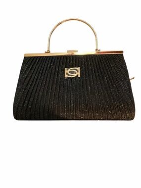 Bebe Classic Black Pleated Evening Handbag with Gold Handle NWT MSRP $89